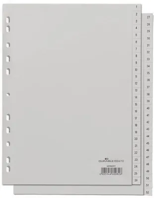 Produktbild von Register A4 1-52 PP grau Packung mit 5 Stück