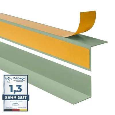 Immagine prodotto di Profilo angolare autoadesivo QUEST 20x20 mm, profilo di protezione angolare in PVC rigido, listello angolare per angoli interni, forma a L, KTZ, verde chiaro, 200 cm