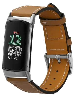 Produktbild von kwmobile Echtleder Uhrenarmband für Fitbit Charge 6 / Charge 5 Armband - Ersatzarmband für Fitnesstracker - Wechselarmband Smartwatch - Hellbraun