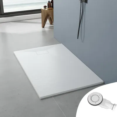 Produktbild von AQUABATOS SMC Duschwannen für badezimmer antirutsch, schieferoptik duschtasse rechteckig, modern-design brausewanne weiße extra-flach 140x90cm mit Abdeckung Siphon/Ablaufgarnitur