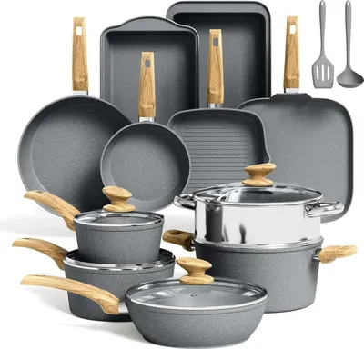 Image de Kitchen Academy Set de casseroles à induction 17 pièces Gris Dry Play revêtement anti-adhésif