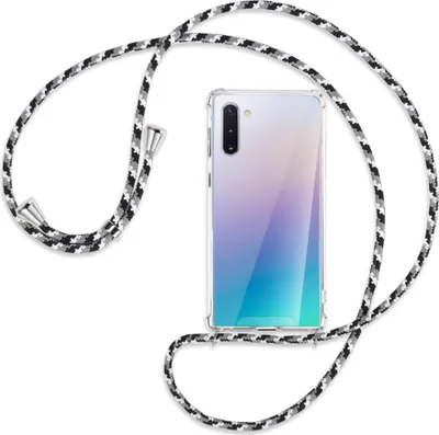 Produktbild von Handykette Backcover-Schutzhülle mit Band (Metall silberfarben) für Samsung Galaxy Note 10 (N970) - schwarz/grau/weiß