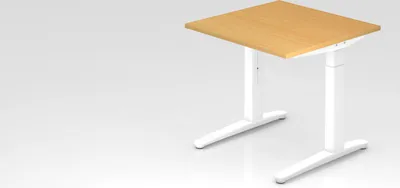 Produktbild von Schreibtisch Mika | Buche | Weißes Gestell | BxT 80x80cm | Arbeitshöhe 65-85cm | höhenjustierbar, 1cm Raster | C-Fuß-Gestell | Rechteckform