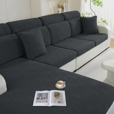 Immagine prodotto di Elzusha - Coperture elastiche per cuscini del divano, impermeabili, universali, color grigio scuro