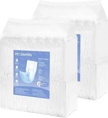 Two packages of pet diapers are shown, with one package in the foreground and the other slightly behind it.