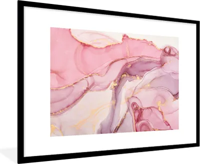 Produktbild von MuchoWow® Gerahmtes Poster Gold - Marmor - Rosa 90x60 cm - Poster mit Schwarzem Bilderrahmen Wandposter Rahmen Foto Bilder - Wanddekoration - Fotos
