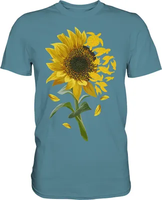 Produktbild von Schildkröten Sonnenblumen T-Shirt Garten Motiv Gärtner Geschenk – Stone Blue / XL