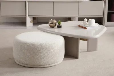Immagine prodotto di Set da salotto Elegante tavolino in legno Lussuoso sgabello in tessuto 2 pezzi