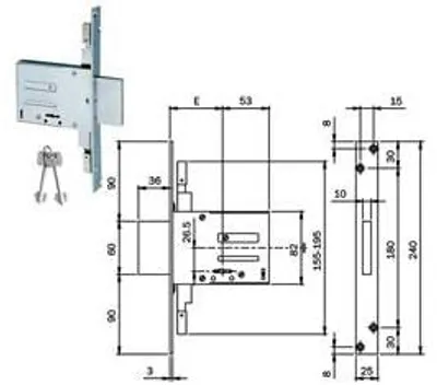 Zdjęcie produktu dla Zamki wpuszczane z potrójnym ryglowaniem i podwójnym kluczem 663301 – 70 mm (663301704)