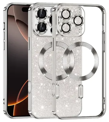 Produktbild von Techsuit Luxury Glitter Back Cover Hülle mit MagSafe für Apple iPhone 16 Pro - Silber