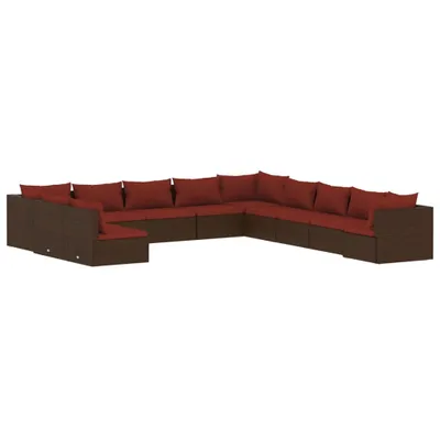 Produktbild von 11-tlg. Garten-Lounge-Set mit Kissen Braun Poly Rattan