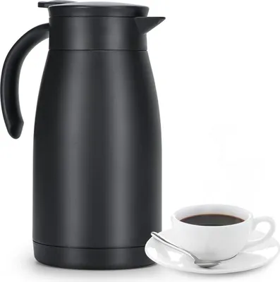 Image de 1L Verseuse isolante en acier inoxydable Thermos à vide Café Théière noire