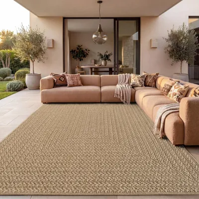Produktbild von In- & Outdoor Teppich, Terrasse u. Balkon, Wetterfest Einfarbig m. Struktur Grösse 240x340 cm, KI-generiertes Bild