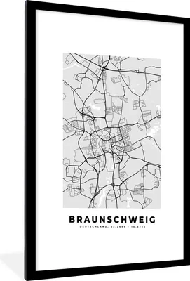 Produktbild von MuchoWow® Gerahmtes Poster Deutschland - Stadtplan - Karte - Braunschweig 60x90 cm - Poster mit Schwarzem Bilderrahmen Wandposter Rahmen Foto Bilder - Dekoration - Wandposter Wohnzimmer - Hochwertig