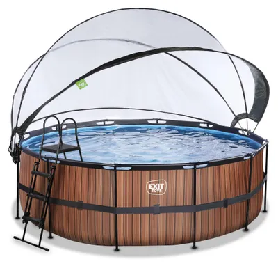 Produktbild von EXIT Wood Rahmenpool ø427, Aufstellpool, mit Sandfilteranlage & Überdachung & Wärmepumpe, Rund, Braun