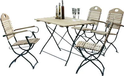 Produktbild von Gartengarnitur Sitzgruppe 9000F Tisch Stuhl 5-teilig, Flachstahl grün + Robinie, klappbar