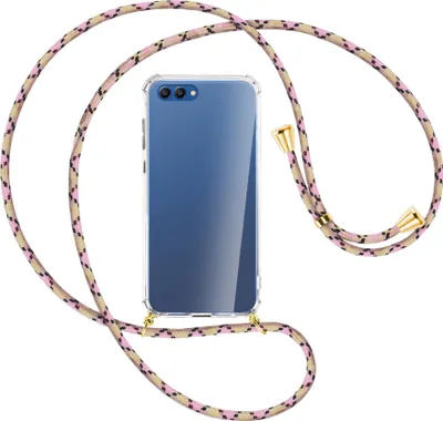 Produktbild von Handykette Backcover-Schutzhülle mit Band (Metall goldfarben) für Honor View 10 / V10 - rosa Karo