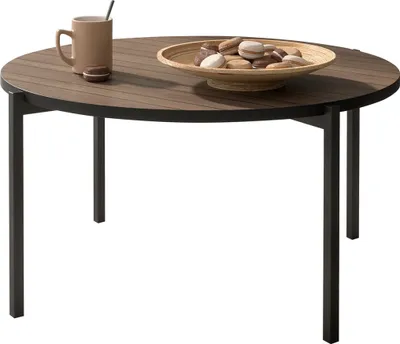 Produktbild von MIRJAN24 Couchtisch Sigma A01, Metallfüße schwarz 20 mm, Durchmesser: 80 cm, Wohnzimmertisch (Farbe: Schwarz + Captains Desk)