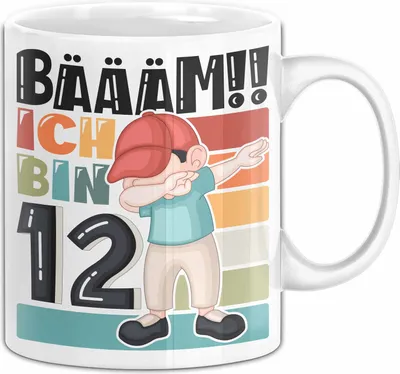 Produktbild von 12. Geburtstag Geschenk Tasse Becher Jungen Geburtstagsgeschenk Sohn Bäääm Ich Bin 12 (Weiß)