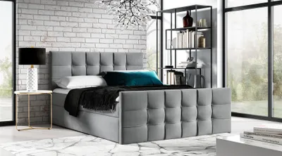 Produktbild von Boxspringbett Schlafzimmerbett NOEL 160x200cm Stoff Grau inkl. Bettkasten