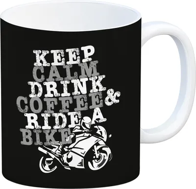 Produktbild von Keep calm & ride a bike Kaffeebecher in schwarz zum Thema Motorrad fahren