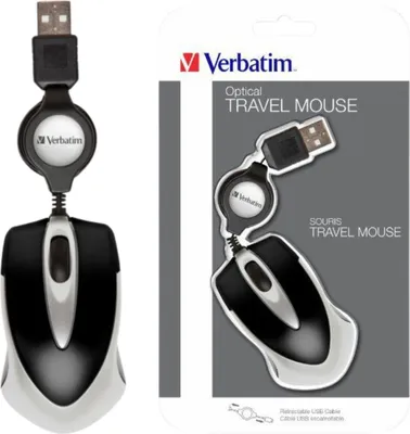 Zdjęcie produktu dla Verbatim Mysz optyczna Go Mini Optical Travel Mouse — czarny, Oburęczny, Optyczny, USB Typu-A, 1000 DPI, Czarny