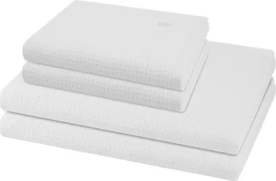 Produktbild von Ross Pique 2 X Handtuch 2 X Duschtuch im Set Piqué Frottier aus Baumwolle 520 g/m², Saugstark weich pflegeleicht trocknergeeignet, Gewebte Bordüre mit gesticktem Emblem