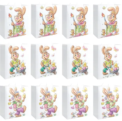 Produktbild von com-four® 12x Ostertasche mit Motiv - Papierbeutel zum Befüllen - Ostertüte für Geschenke und Ostereier - Geschenktasche aus Papier mit Tragekordel im Osterdesign