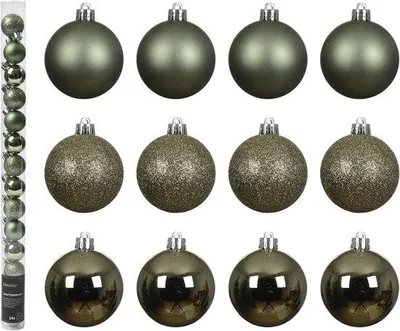Produktbild von Set von 14 unzerbrechlichen Weihnachtskugeln 3 cm - Grün - Mini Weihnachtsbaumdekoration