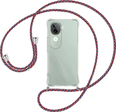 Produktbild von Handykette Backcover-Schutzhülle mit Band (Metall silberfarben) für Vivo iQOO Z9S 5G - silber/blau/rot