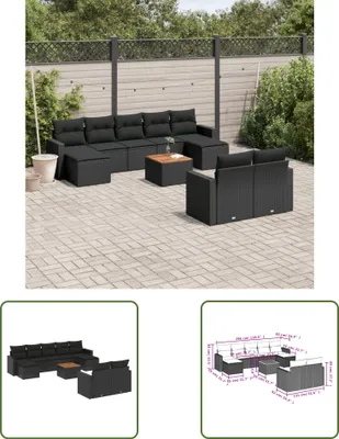 Produktbild von The Living Store 10-tlg. Garten-Sofagarnitur mit Kissen Schwarz Poly Rattan