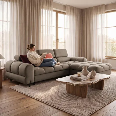 Produktbild von MUFFO Ecksofa UFFO L Rechts mit Schlaffunktion 260x195 Velours Beige