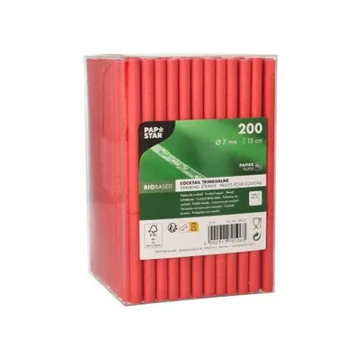 Produktbild von Papstar Cocktail Trinkhalme, Papier "pure" Ø 7 mm · 15 cm rot 8 x 200 Stück