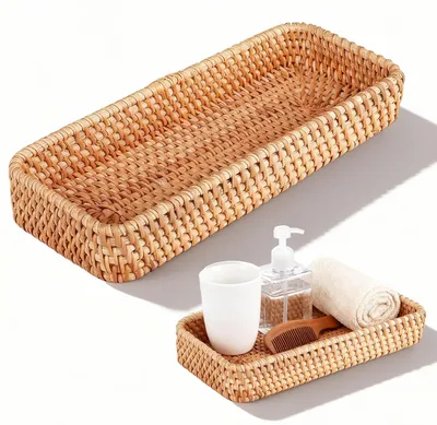 Productafbeelding van Omgoods - Handgevlochten Rieten Broodmand Rechthoekig 28 x 11.5 x 4 cm