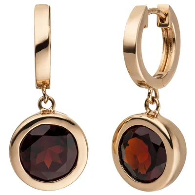 Produktbild von Creolen Ohrringe Klappcreolen, rote Granate facettiert rund, 585 Gold Rotgold