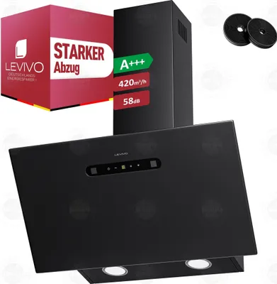 Produktbild von LEVIVO A+++ Kopffreie Dunstabzugshaube 60cm Umluft & Abluft mit 420 m³/h Luftleistung, 3 Stufen & Booster, 2 LEDs, Abzugshaube mit 2 Aktivkohlefiltern