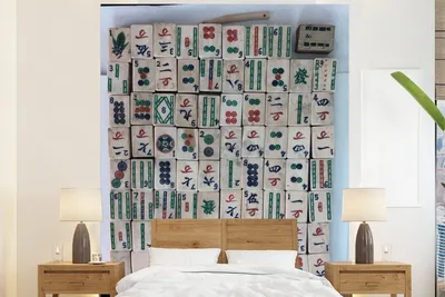 Produktbild von MuchoWow® Fototapete für Wohnzimmer oder Schlafzimmer Wandtapete Vinyl Motivtapete Vintage MahJongg Fliesen aus Bambus und Knochen - 195x240 cm - Gemusterte