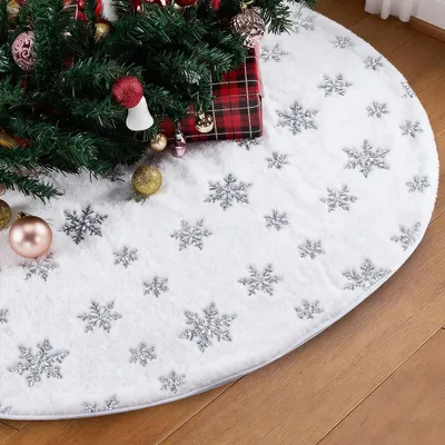 Weihnachtsbaumrock, 90 cm, Plüsch, weiß, mit Schneeflocken
