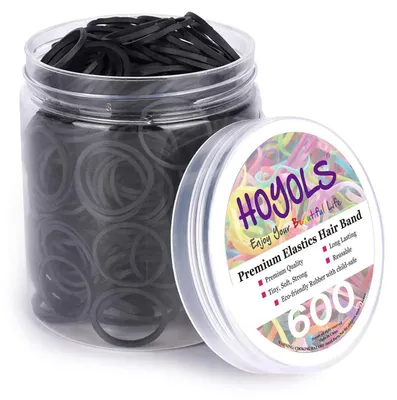 Image de HOYOLS 600pcs Élastiques noirs pour enfants - 1.9cm Mini élastiques