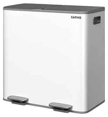 Imagen del producto de Contenedor de acero inoxidable de 2 x 40 litros, sistema de separación de residuos de doble compartimento, pedal para abrir y tapa con cierre suave