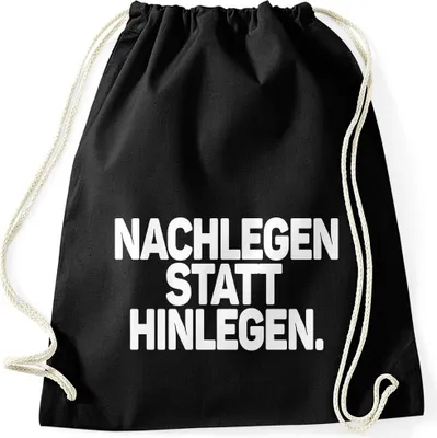Produktbild von Turnbeutel Spruch lustig Nachlegen statt hinlegen Stoffbeutel gym bag Moonworks® schwarz unisize