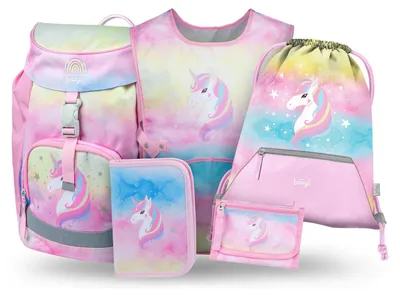 Produktbild von Baagl Schulranzen Mädchen Set 5 Teilig Airy - Regenbogen Einhorn