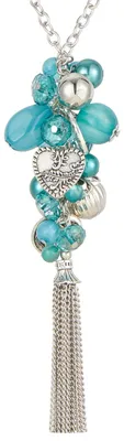 Produktbild von Bulinlin Silber Kette mit Anhänger und Quasten - Modeschmuck für Damen - Langes