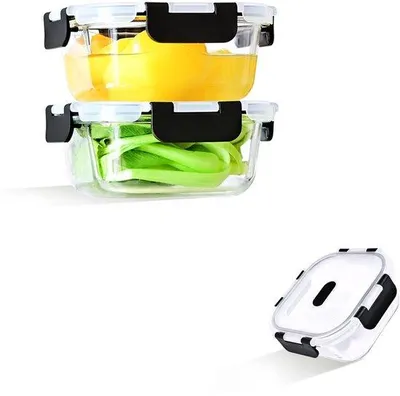 Image de Lot de 2 récipients en verre, 520 ml, hermétiques, sans BPA, adaptés au micro-ondes et au four