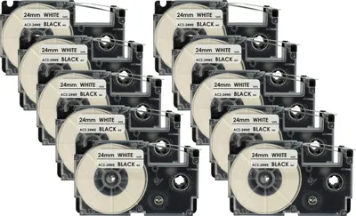 Produktbild von vhbw 10x Schriftband-Kassette Ersatz für Casio XR-24WE, XR-24WE1 für Etiketten-Drucker 8m x 24mm Schwarz auf Weiß