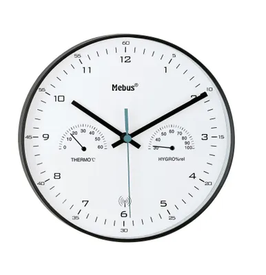 Obrázok produktu pre Rádiom riadené nástenné hodiny s teplomerom/vlhkomerom, čierne