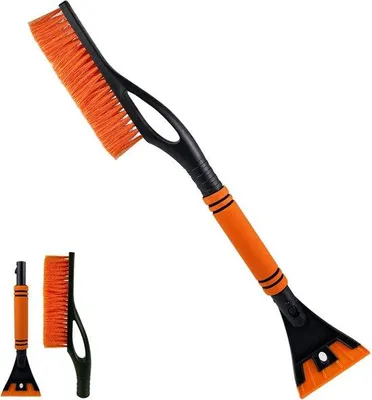 Produktbild von Unyqoos® 2‑in‑1 Eiskratzer & Schneebürste für Auto – ergonomischer, rutschfester EVA‑Griff auf Aluminiumrohr, kratzschonende PVC‑Borsten, Kunststoff, 67 cm, teilbar