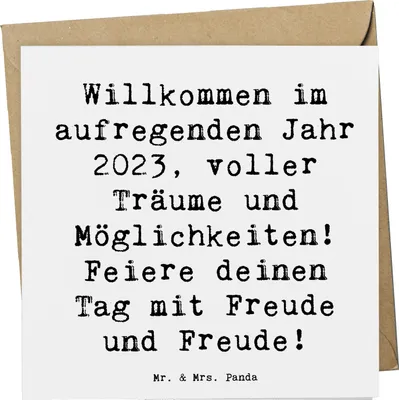 Produktbild von Mr. & Mrs. Panda Grußkarte Spruch 2023 Geburtstag Freude - Weiß - Geschenk, Jahrgangsparty, Glückwunsch, Glückwunschkarte, doppelkarte, faltkarte, Happy Birthday, Alter