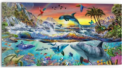 Produktbild von DEQORI Küchenrückwand Glas 80x40 cm 'Meeresweltzauber' Spritzschutz Bad Rückwand Küche
