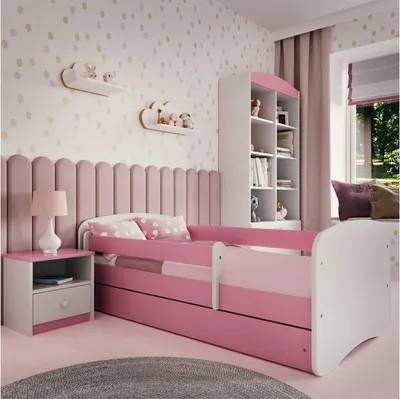 Produktbild von Babybett in Puderrosa, 80 x 140 cm, mit Schublade und ohne Matratze